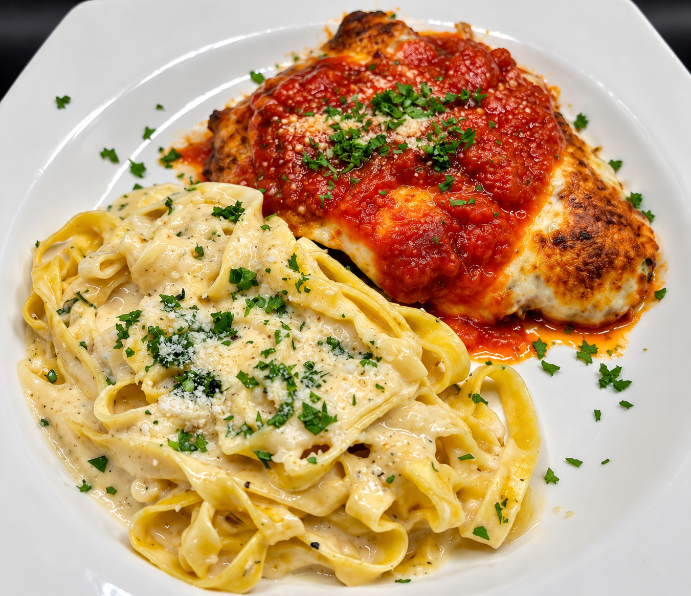 Cariera's chicken parmesan with pasta