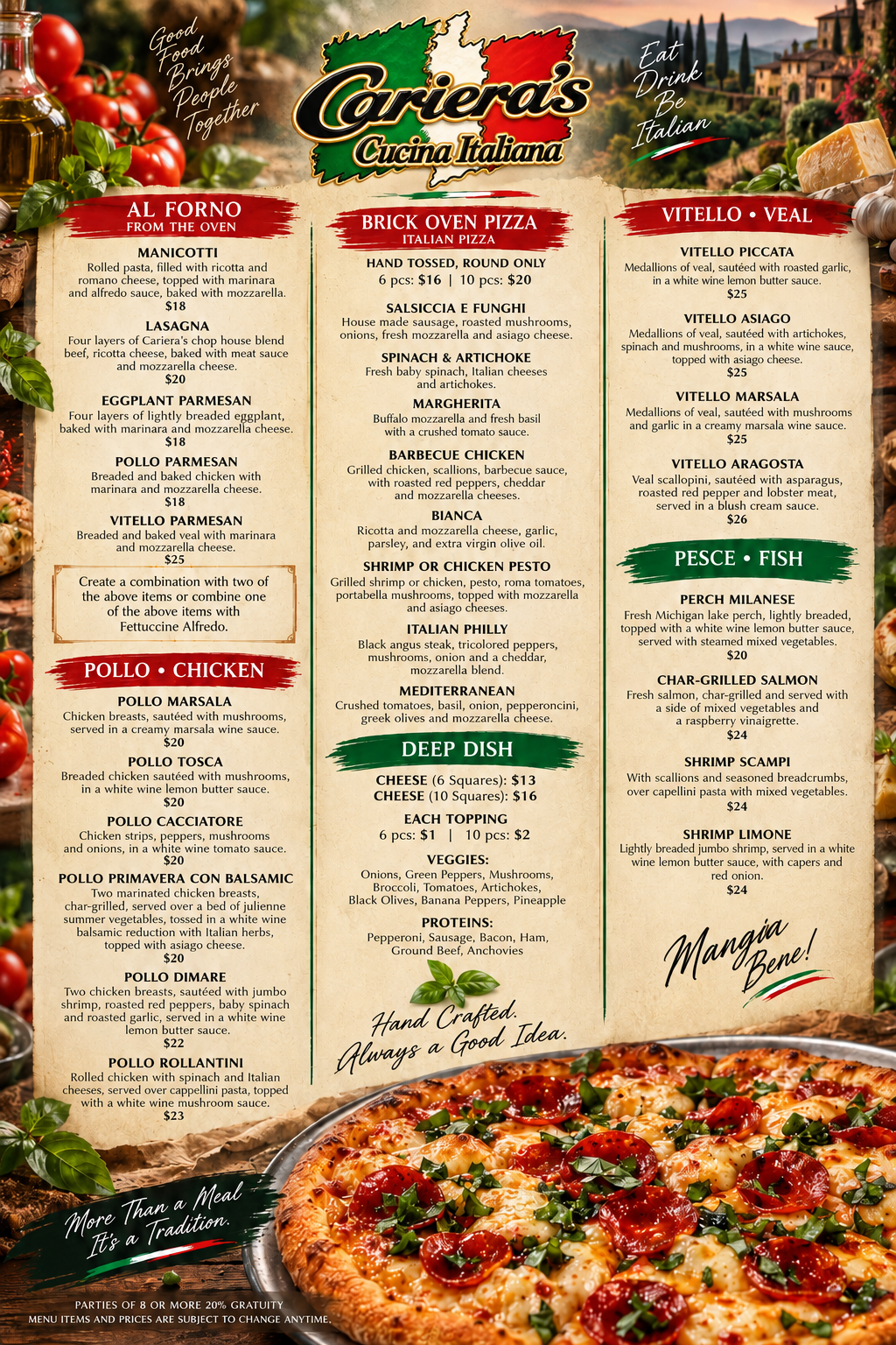 Cariera's dinner menu page two
